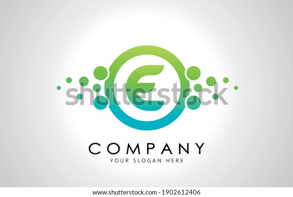 Dots Letter E Logo in Blue and\
Green Gradient. Alphabet Dotted Logo Vector Design,\
EPS10.