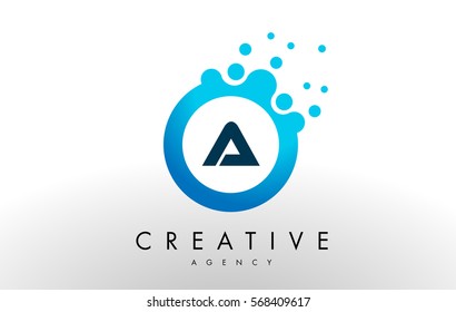 a Dots Letter Logo. Blue Bubble Design Vector Illustration.