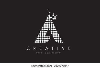 Diseño de logotipo de una letra punteada con círculos de burbujas blancas y espantos