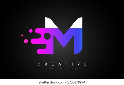 Diseño del logotipo de la letra M de puntos. Icono de letra M con Idea líquida líquida e Ilustración vectorial de color púrpura.