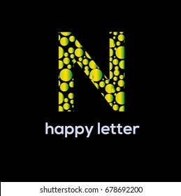 Dots Letter N Logo.  Design Vector with Yellow gradient bubbles