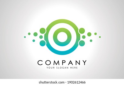 Dots Letter O Logo in Blue and Green Gradient. Alphabet Dotted Logo Vector Design, EPS10.