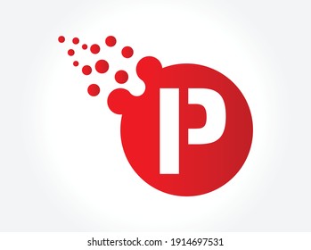 Logo de la letra P de puntos. Vector de diseño de letras D con puntos.