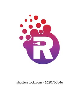 Dots Letter R Logo. R Letter Design Vector with Dots.
