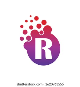 Dots Letter R Logo. R Letter Design Vector with Dots.
