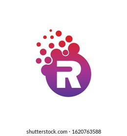 Dots Letter R Logo. R Letter Design Vector with Dots.
