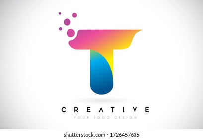 Logotipo de la letra Dots T. Vector de diseño de iconos de letras T con puntos. Ilustración vectorial de un alfabeto colorido con burbujas.