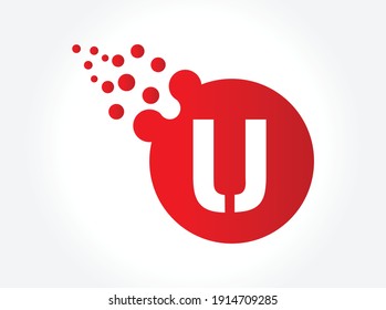 Logotipo de la letra Dots U. Vector de diseño de letras D con puntos.