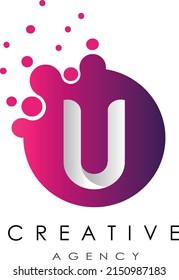 Logotipo de la letra Dots U. Vector de diseño de letras U con puntos.