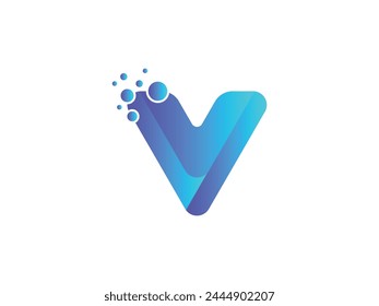 Dots Letter V Logo. Letter Logo Design with Creative Artistic Bubble Cut in Blue Colors Vector Illustration. V Logo Template Vector. V Letter logo icon design. V Letter Design Vector with Dots.