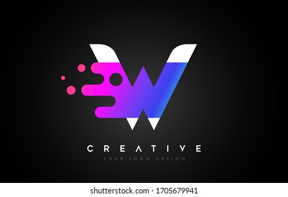 Dots Letter W Logo Design. Letter W Icon with Fluid Liquid Idea and Purple Colors Vector Illustration.