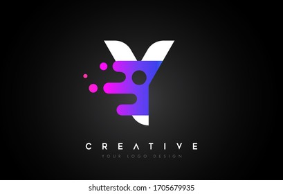 Dots Letter Y Logo Design. Letter Y Icon with Fluid Liquid Idea and Purple Colors Vector Illustration.