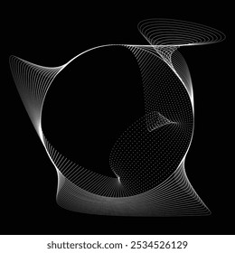 Dots and lines in Circle Form. Dotted rounded shape Vector Illustration .Lots of halftones form a ring. Design element. Various halftone dots and lines forming round frame. Abstract Geometric dot art 