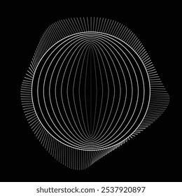 Pontos e linhas em forma de círculo. Forma arredondada pontilhada Ilustração vetorial. Muitos meios-tons formam um anel. Elemento de design. Vários pontos e linhas de meio-tom formam um quadro redondo. Ponto geométrico abstrato 