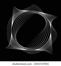 Punkte und Linien in Kreisform. Gestrichelte abgerundete Form Vektorgrafik .Viele Halbtöne bilden einen Ring. Design-Element. Verschiedene Rasterpunkte und Linien, die einen runden Rahmen bilden. Abstrakte geometrische Punktkunst 