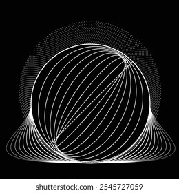 Pontos e linhas em forma de círculo. Forma arredondada pontilhada Ilustração vetorial. Muitos meios-tons formam um anel. Elemento de design. Vários pontos e linhas de meio-tom formam um quadro redondo. Ponto geométrico abstrato 