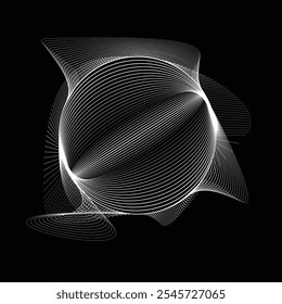 Pontos e linhas em forma de círculo. Forma arredondada pontilhada Ilustração vetorial. Muitos meios-tons formam um anel. Elemento de design. Vários pontos e linhas de meio-tom formam um quadro redondo. Ponto geométrico abstrato 