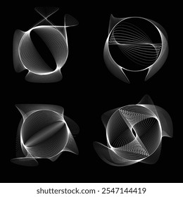 Pontos e linhas em forma de círculo. Forma arredondada pontilhada Ilustração vetorial. Muitos meios-tons formam um anel. Elemento de design. Vários pontos e linhas de meio-tom formam um quadro redondo. Ponto geométrico abstrato 