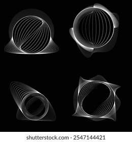 Pontos e linhas em forma de círculo. Forma arredondada pontilhada Ilustração vetorial. Muitos meios-tons formam um anel. Elemento de design. Vários pontos e linhas de meio-tom formam um quadro redondo. Ponto geométrico abstrato 