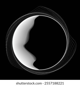 Dots and lines in Circle Form. Dotted rounded shape Vector Illustration .Lots of halftones form a ring. Design element. Various halftone dots and lines forming round frame. Abstract Geometric dot art 