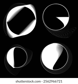 Dots and lines in Circle Form. Dotted rounded shape Vector Illustration .Lots of halftones form a ring. Design element. Various halftone dots and lines forming round frame. Abstract Geometric dot art 