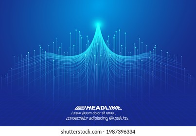 The dots and lines form a flying eagle with an abstract background of rising rays.