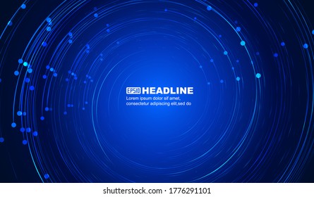 Dots and lines make up spiral glowing graphic background, abstract vector illustration.