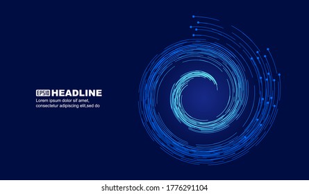 Dots and lines make up spiral glowing graphic background, abstract vector illustration.