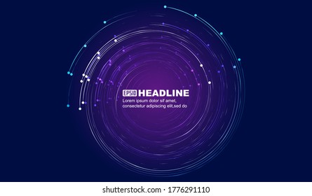 Dots and lines make up spiral glowing graphic background, abstract vector illustration.