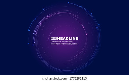 Dots and lines make up spiral glowing graphic background, abstract vector illustration.