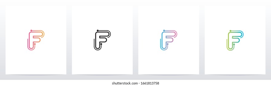 Punkte mit Linien auf der Außenseite des Buchstabenlogos F