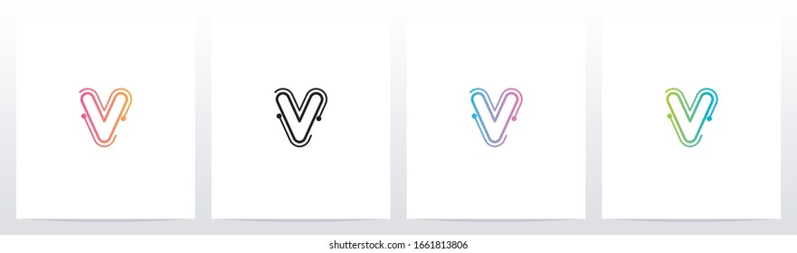 Dots With Lines On The Outside Of Letter Logo V