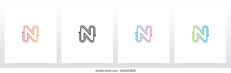 Dots With Lines On The Outside Of Letter Logo N