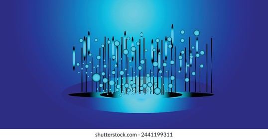 Dots and lines penetrate upward through particle trajectory network technology and speed sense abstract background. line and particle rotation with a technological background. vector illustration