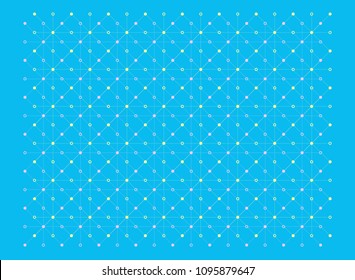 Dots and lines texture pattern in pastel colors (yellow and pink) on blue background. Vector illustration, EPS 10. For background, backdrop, wallpaper, or for print on tile, fabric, or wrapping paper.