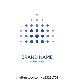 Dots Logo Design Template. Abstract halftone shape. Arrow icon. House symbol. Vector illustration.