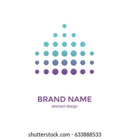 Dots Logo Design Template. Abstract halftone shape. Arrow icon. House symbol. Vector illustration.