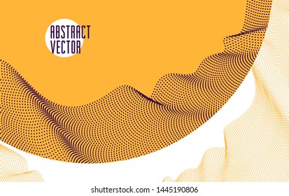 Dots mesh grid particles flow abstract vector background, modern trendy style dotted rhythmic abstraction, science and technology theme illustration.