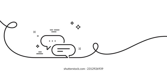 Icono de línea de mensajes puntos. Una línea continua con curl. Signo de comentario de conversación. Símbolo de burbuja de voz. Pone el mensaje de la cinta de contorno simple. Patrón de curva de bucle. Vector