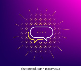 Dots message line icon. Halftone pattern. Chat comment sign. Speech bubble symbol. Gradient background. Dots message line icon. Yellow halftone pattern. Vector