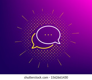 Dots message line icon. Halftone pattern. Chat comment sign. Speech bubble symbol. Gradient background. Dots message line icon. Yellow halftone pattern. Vector