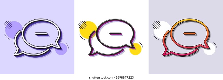 Ícone de linha de mensagem com pontos. Padrão pontilhado de meio-tom. Ícone de gradiente com sombra de grão. Sinal de comentário de chat. Símbolo de balão de fala. Ícone de mensagem de pontos de linha. Vários desenhos. Vetor
