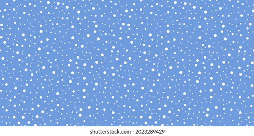 Dots on blue background seamless pattern. Snow background vector illustration. For wrapping paper, design, postcard, fabric, baby clothes, baby room. Christmas and New Year concept.