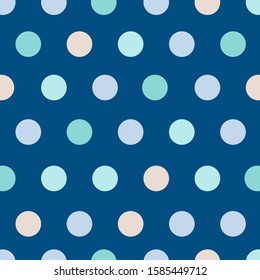 Dots on a Classic Blue background. Color of the Year 2020, trend colour. Seamless hand-drawn pattern. Can be used for postcards, invitations, advertising, web, textile and other.