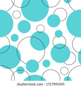 Dots and outline circles seamless pattern. Memphis texture. Vector illustration.