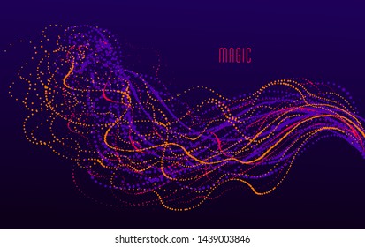 Dots particles flowing array vector abstract background, biology science theme design, dynamic elements in motion.