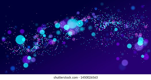 Dots particles flowing array vector abstract background, biology science theme design, dynamic elements in motion.