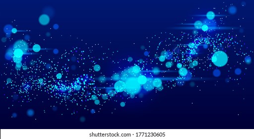 Dots particles flowing array vector abstract background, biology science theme design, dynamic elements in motion.