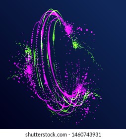Dots particles flowing vortex vector abstract background, biology science theme whirl design, dynamic elements in spin motion.