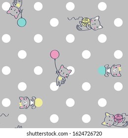 Dots pattern with cat kittens seamless vector illustration